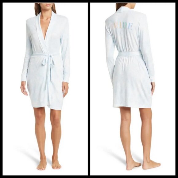 💕PJ SALVAGE💕 Bridal Embroidered Robe ~ Blue Bride Graphic Large L NWT - Picture 1 of 14